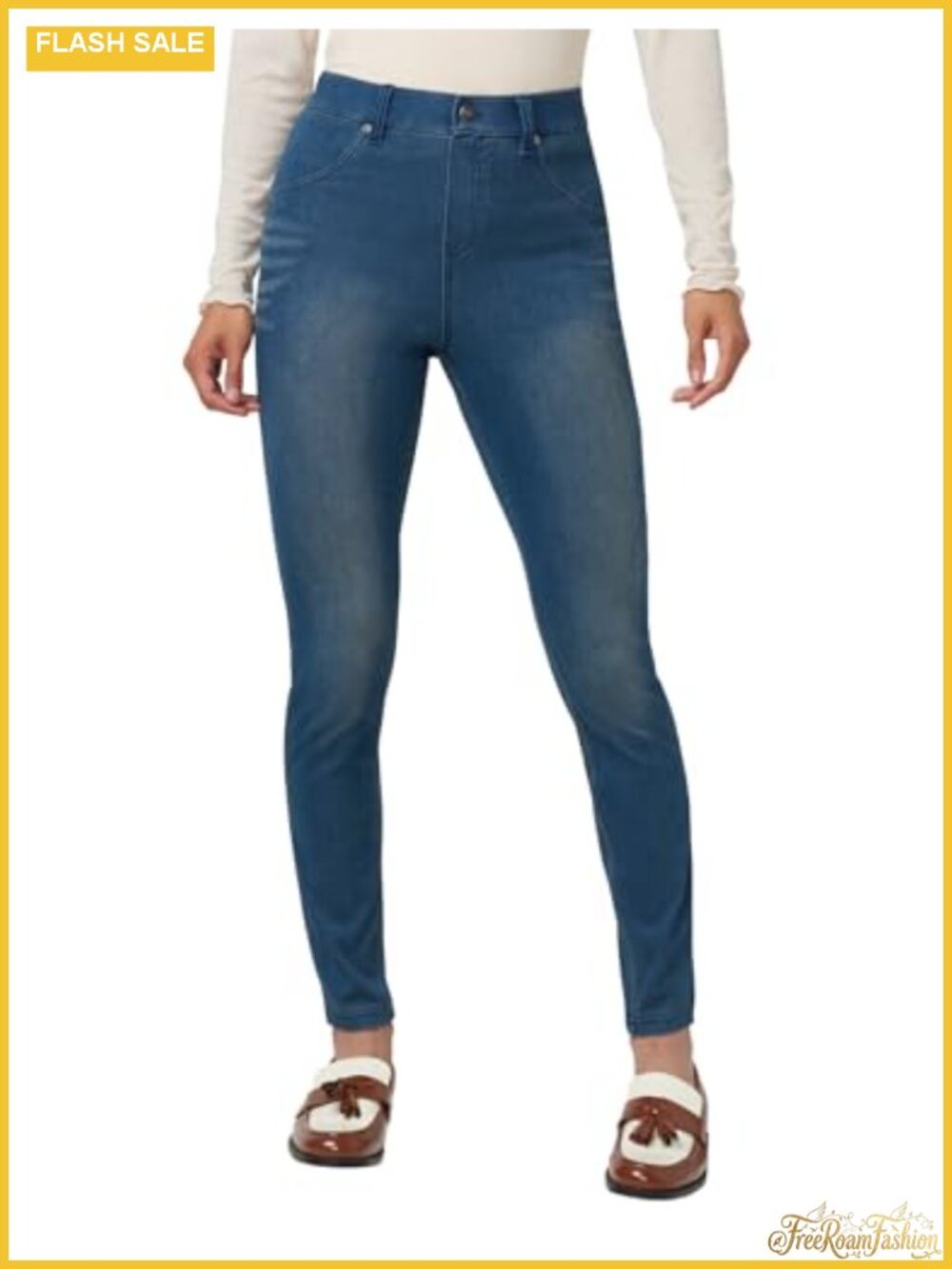 High Rise Skinny Denim Leggings with Pockets for Women